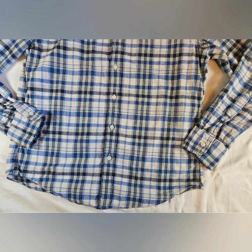J Crew Mens Slim Blue Plaid Long Sleeve Button Up Collared Shirt Size Large
